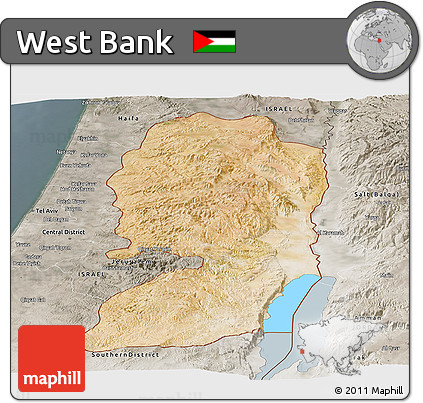 Satellite Panoramic Map of West Bank, semi-desaturated