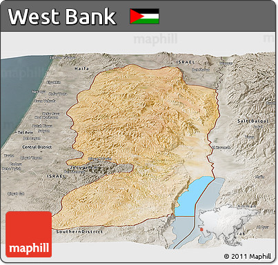 Satellite Panoramic Map of West Bank, semi-desaturated