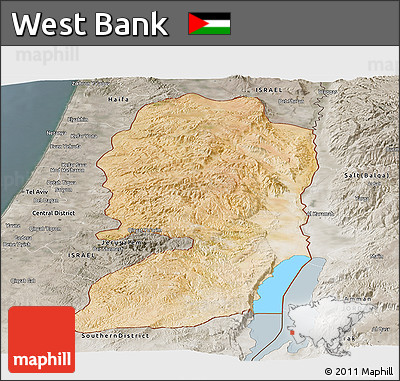 Satellite Panoramic Map of West Bank, semi-desaturated