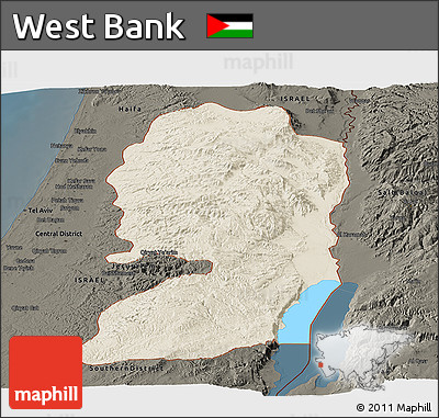 Shaded Relief Panoramic Map of West Bank, darken
