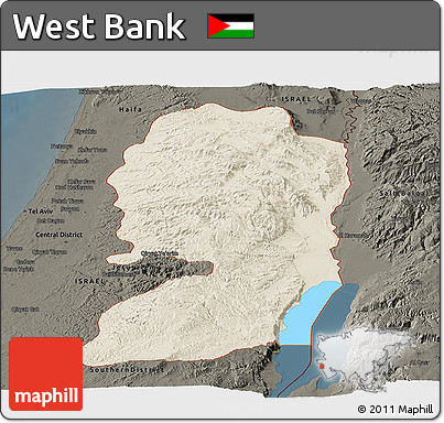 Shaded Relief Panoramic Map of West Bank, darken