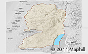 Shaded Relief Panoramic Map of West Bank, desaturated