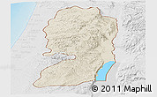 Shaded Relief Panoramic Map of West Bank, lighten, desaturated, land only