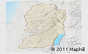 Shaded Relief Panoramic Map of West Bank, lighten, semi-desaturated, land only