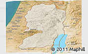 Shaded Relief Panoramic Map of West Bank, satellite outside