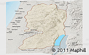 Shaded Relief Panoramic Map of West Bank, semi-desaturated, land only