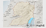 Shaded Relief Panoramic Map of West Bank, semi-desaturated