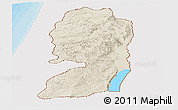 Shaded Relief Panoramic Map of West Bank, single color outside, bathymetry sea, shaded relief sea