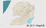 Shaded Relief Panoramic Map of West Bank, single color outside, satellite sea