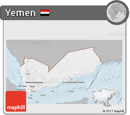 Gray 3D Map of Yemen, single color outside
