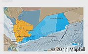 Political 3D Map of Yemen, semi-desaturated