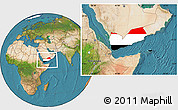 Flag Location Map of Yemen, satellite outside
