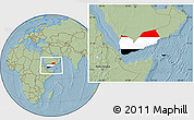 Flag Location Map of Yemen, savanna style outside, hill shading outside