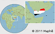 Flag Location Map of Yemen, savanna style outside