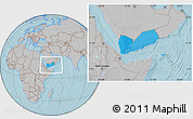 Political Location Map of Yemen, gray outside, hill shading