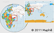 Political Location Map of Yemen, highlighted continent, within the entire continent