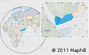 Political Location Map of Yemen, lighten, semi-desaturated