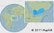 Political Location Map of Yemen, savanna style outside, hill shading