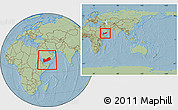 Savanna Style Location Map of Yemen, within the entire continent, hill shading