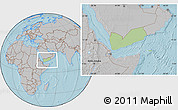 Savanna Style Location Map of Yemen, gray outside, hill shading outside