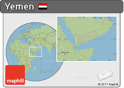Savanna Style Location Map of Yemen, hill shading inside