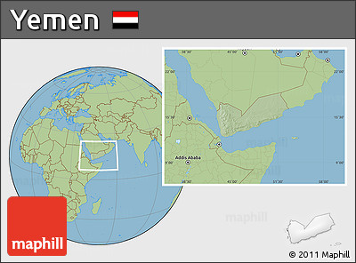 Savanna Style Location Map of Yemen, hill shading inside