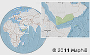 Savanna Style Location Map of Yemen, lighten, desaturated, land only, hill shading