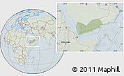 Savanna Style Location Map of Yemen, lighten, hill shading