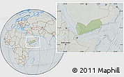 Savanna Style Location Map of Yemen, lighten, semi-desaturated, hill shading