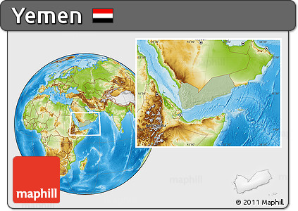 Savanna Style Location Map of Yemen, physical outside, hill shading