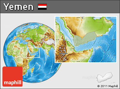 Savanna Style Location Map of Yemen, physical outside, hill shading