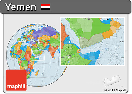 Savanna Style Location Map of Yemen, political outside, hill shading