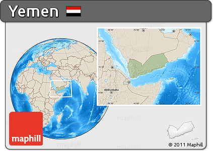 Savanna Style Location Map of Yemen, shaded relief outside, hill shading