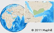 Savanna Style Location Map of Yemen, shaded relief outside