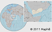 Shaded Relief Location Map of Yemen, gray outside, hill shading