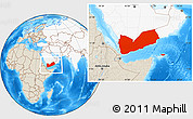 Shaded Relief Location Map of Yemen, highlighted continent