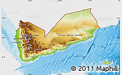 Physical Map of Yemen, single color outside