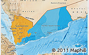 Political Map of Yemen, satellite outside, bathymetry sea