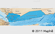 Political Shades Panoramic Map of Yemen, satellite outside, bathymetry sea