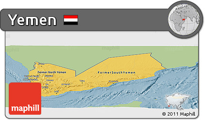 Savanna Style Panoramic Map of Yemen, single color outside