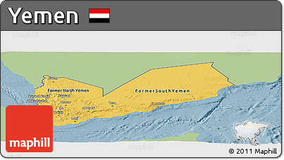 Savanna Style Panoramic Map of Yemen, single color outside