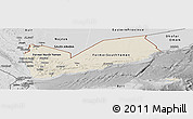 Shaded Relief Panoramic Map of Yemen, desaturated