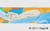 Shaded Relief Panoramic Map of Yemen, political outside, shaded relief sea