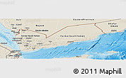 Shaded Relief Panoramic Map of Yemen, semi-desaturated, land only