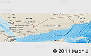 Shaded Relief Panoramic Map of Yemen, semi-desaturated