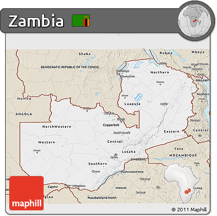 Classic Style 3D Map of Zambia