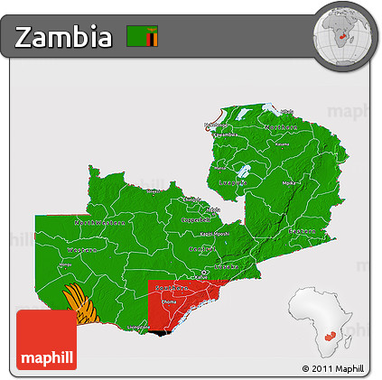 Flag 3D Map of Zambia, flag aligned to the middle
