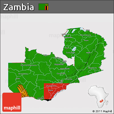 Flag 3D Map of Zambia, flag aligned to the middle