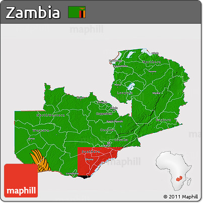 Flag 3D Map of Zambia, flag aligned to the middle