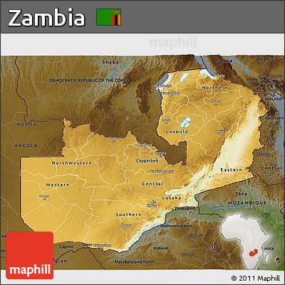 Physical 3D Map of Zambia, darken